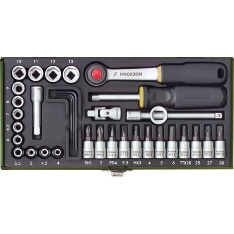 PROXXON Steckschlüssel-Satz 1/4"vierkant mit Umschaltknarre 36-teilig