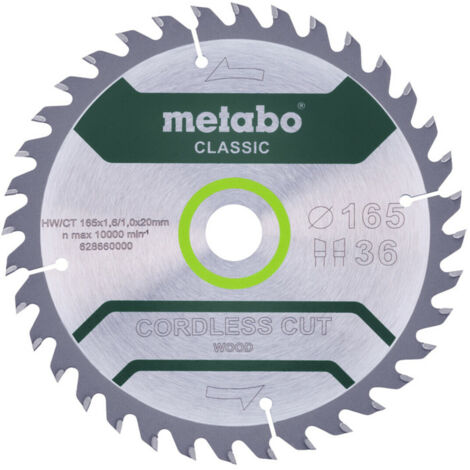 METABO Sägeblatt "cordless cut wood - classic", 165x1,6/1,0x20 Z36 WZ 15° /B (628660000) (1/2)