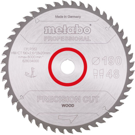 METABO Sägeblatt "precision cut wood - professional", 190x2,6/1,8x20, Z48 WZ 10° (628034000) (1/3)