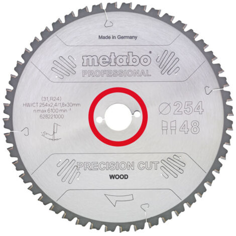 Metabo – Kreissägeblatt 254mm – Bohrung 30mm – 48 Zähne WZ – 5° negativ – für Hartholz und MDF – Präzise Schnittergebnisse (1/4)