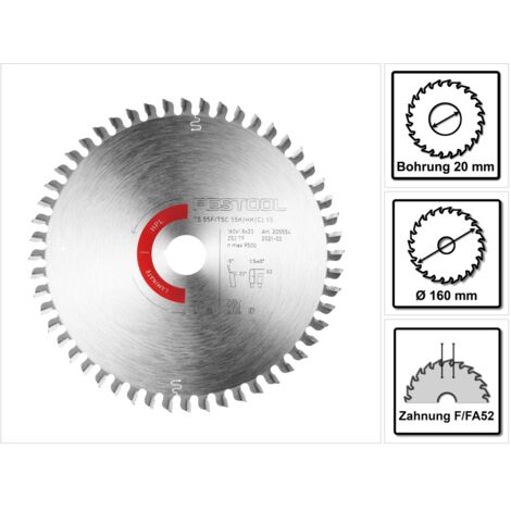 Spezialsägeblatt für Laminat/HPL FESTOOL HW 160x1,8x20 TF52 - 205554 (1/5)