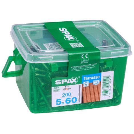 SPAX Terrassenschraube, 5 x 60 mm, 200 Stück, Fixiergewinde, Zylinderkopf, T-STAR plus T25, CUT-Spitze - 4507000500609