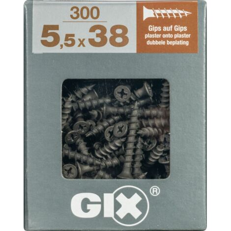SPAX GIX-G Gips auf Gips, 5,5 x 38 mm, 300 Stück, Vollgewinde, Trompetenkopf, Kreuzschlitz H2, Nadelspitze - 4691170550386