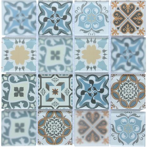 Blue Patterned Glass Mosaic Tile Square Meter (MT0179)
