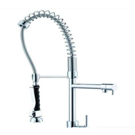 Large Professional Kitchen Sink Mixer Taps. Pull Out Spiral. 2 x Spouts (56027)