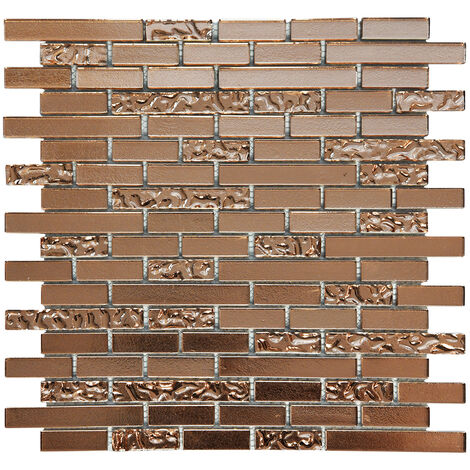 Square Metre of Copper Lava & Plain Glass Brick Mosaic Tiles (MT0198)