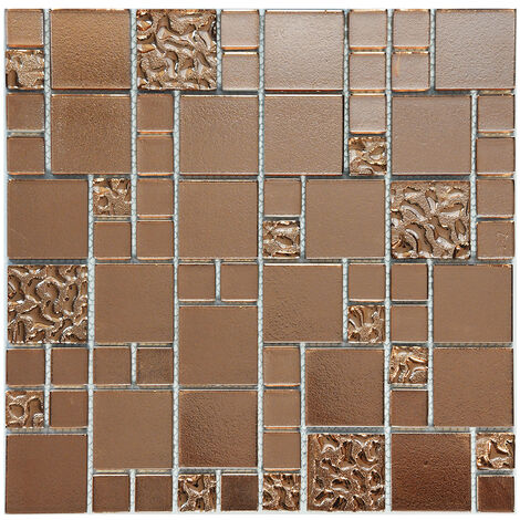 Square Metre of Copper Lava & Plain Glass Mosaic Tiles (MT0197)