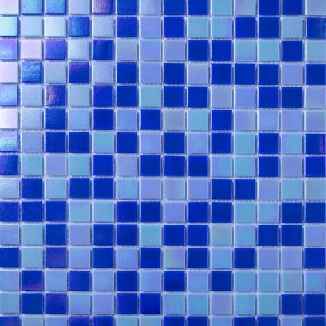 Blue White Mix In Iridecsent Glass, Glass Mosaic Tile Sheets