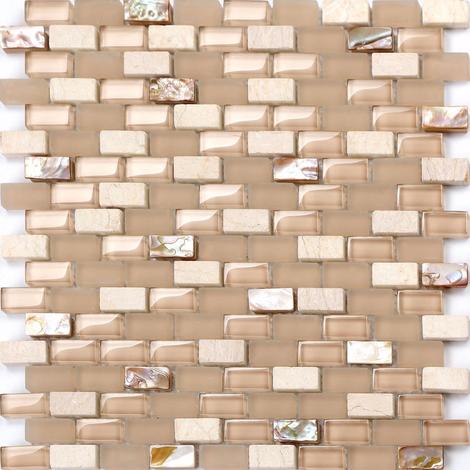 Mother of Pearl, Stone & Glass Mosaic Wall Tile Sheet (MT0147)