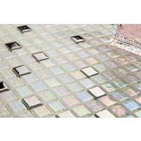 White Iridescent Textured and Smooth Glass Mosaic Tiles Sheet (MT0143)