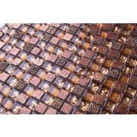 Gold Glass & Brown Stone Mosaic Tiles (MT0158)