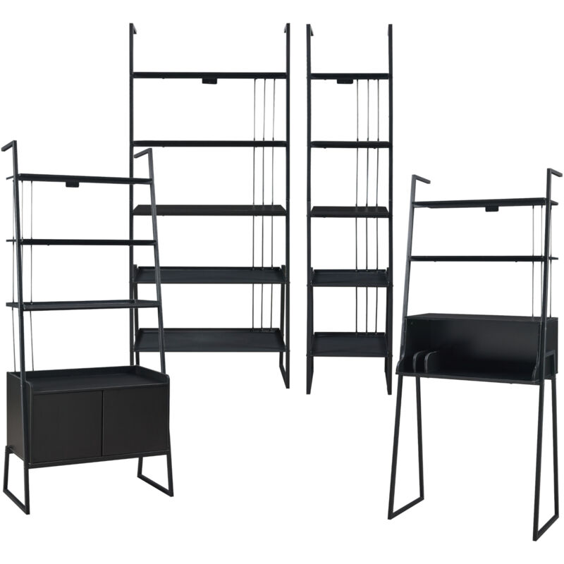 Schreibtisch Storfjord Mit Leiterregal – 184 X 80 X 40 Cm, Schwarz, Mit Metallgestell & Ablagen