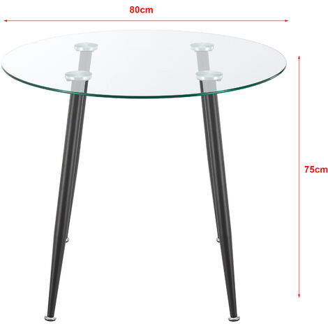 Table De Salle à Manger Ronde Humppila Verre Trempé Acier 75 X 80 Cm Transparent Noir [en Casa