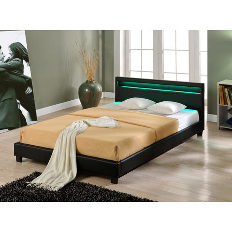 Matratze 160 x 200 cm Kunst-Leder Weiß  Bett CORIUM® LED Design Polsterbett 