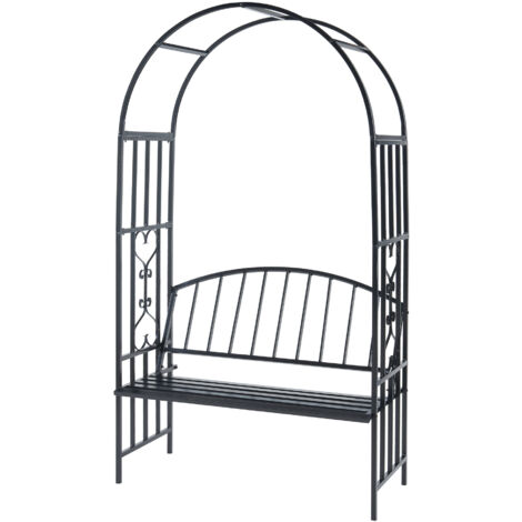 Rosenbogen Barile mit Sitzbank Schwarz [casa.pro]