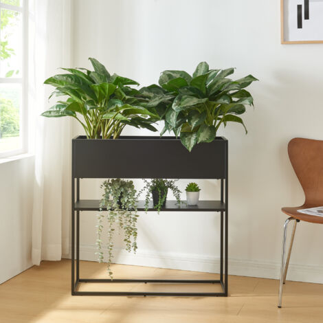 en.casa] Plantenstandaard Joensuu decoratief staal zwart binnen en buiten 80x80x25cm