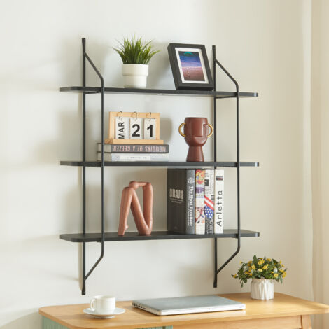 En.casa Wandregal Stfold Mit 3 Ablagen (100x80x21 Cm) - Schwebendes Bücherregal In Weiß