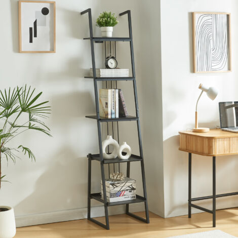 en.casa] Staand rek Storfjord ladderplank 184x40x40 cm boekenkast met planken metalen frame zwart