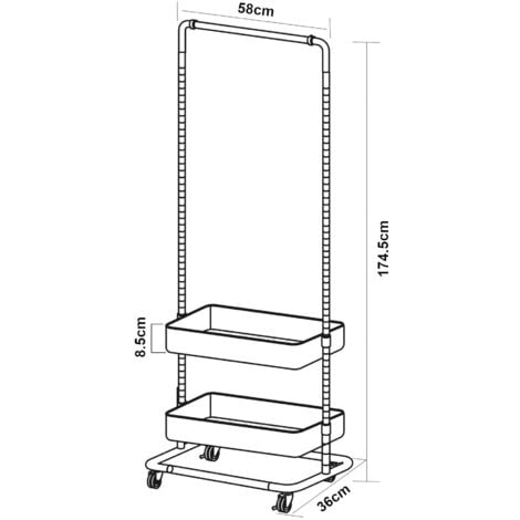 Rollbarer Garderobenständer Kumad 175x58x36 cm Weiß [en.casa]