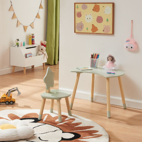 En.casa Kinderschreibtisch Set Mit Stuhl - Mond & Stern Design, Weiß Für Kinderzimmer