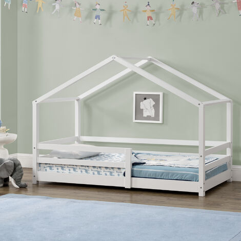 Matratze 80x160cm Juniorbett mit Rausfallschutz Stauraum Bett Weiß Kinderbett 