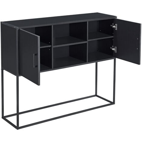 Sideboard Motala mit Ablage und Schranktüren Schwarz [en.casa]