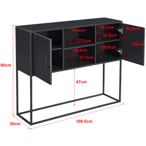 Sideboard Motala mit Ablage und Schranktüren Schwarz [en.casa]