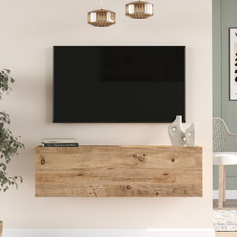 Armadio A Muro TV 100x31.5x29.5 Cm | Rovere Rustico | Anta A Ribalta | Mobile Pensile Per Soggiorno