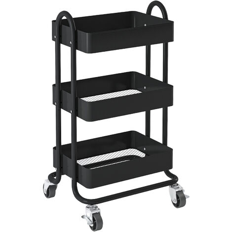 Uyoyous Profi-Reinigungswagen – 3 Ebenen, 65L Wäschesack, 4 Rollen, 113x56x93 Cm, Schwarz-gelb, Für Hausmeister & Co.