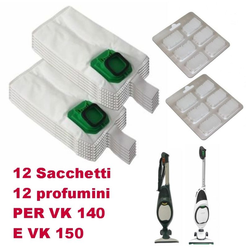 KIT Sacchetti Folletto VK140 VK 150 MICROFIBRA + 12 profumini DOVINA