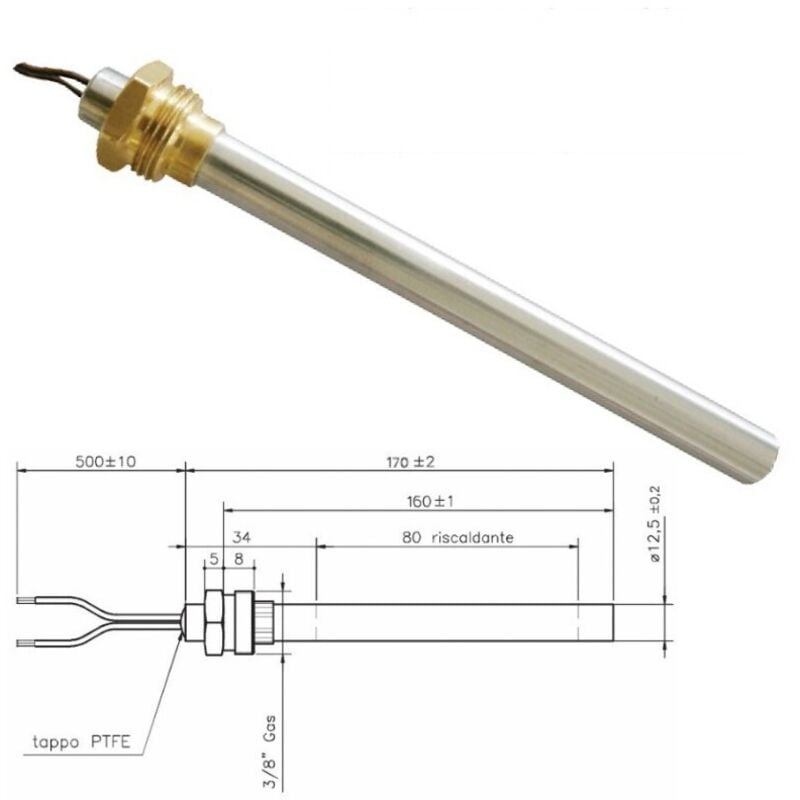 RESISTENZA CANDELETTA ACCENSIONE STUFA CALDAIA A PELLET 3/8 GAS DIAM 9 Lunghezza 150mm 350w - Foto 11
