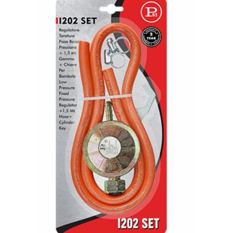 KIT REGOLATORE TARATURA FISSA STUFA A GAS BOMBOLA CON TUBO 1,5M   FASCETTE