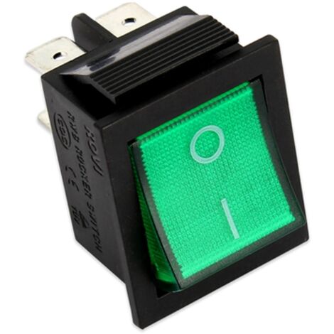 INTERRUTTORE 0-1 BIPOLARE LUMINOSO VERDE 250V 16A 4 CONTATTI UNIVERSALE 22X30MM