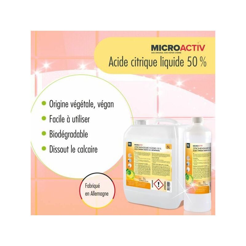 Acide citrique liquide 50% - Bouteille 1L