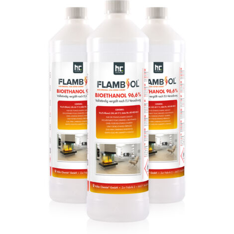 FLAMBIOL Bioéthanol 96,6% Premium 1 L - Pour Cheminée de Table, Cheminée & déco de Jardin - Sans Fumée ni suie - A base de maïs & de Betteraves (1/5)