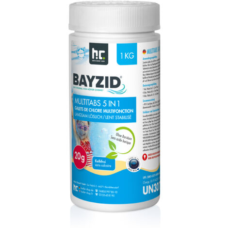 Höfer Chemie 1 kg Bayzid® Pastilles de Chlore pour Piscine(20g), Chlore Multifonction 5 en 1, Entretien Complet en 5 Phases, Fabriqué en Europe