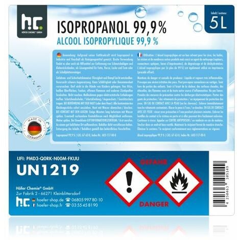 1 x 5 Litre Alcool isopropylique 99,9 %
