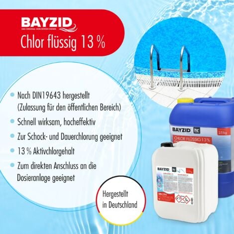 Höfer Chemie 1 x 12,5 kg Chlore liquide 48° pour piscine avec une teneur en chlore actif de 13 à 15% pour l'entretien des piscines et la désinfection de l'eau - Made in Germany