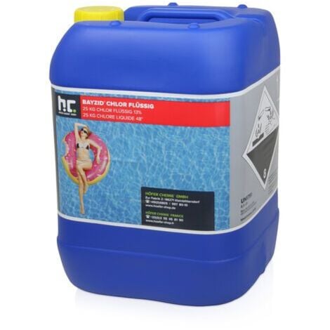 Höfer Chemie 25 kg Chlore liquide 48° pour piscine avec une teneur en chlore actif de 13 à 15% pour l'entretien des piscines et la désinfection de l'eau - Made in Germany