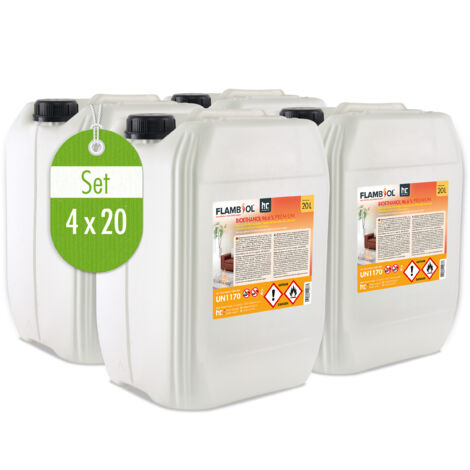 4x 20 L FLAMBIOL® Bioethanol 96,6% Premium für Ethanolkamin in Kanistern