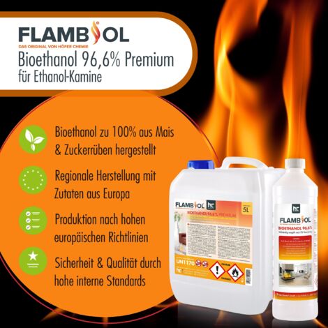 Bioéthanol Parfum Orange 96,6% - Lot De 2 X 1L - Pour Cheminée Intérieur/extérieur - Sans Fumée, Sans Suie - Fabriqué En France