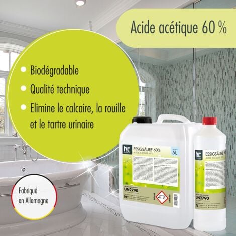 10 l Acide Acétique 60% (2 x 5 l) Produit technique - Fiable pour l'élimination des salissures tenaces