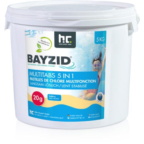 Höfer Chemie 2 x 5 kg BAYZID® Pastilles de Chlore pour Piscine(20g), Chlore Multifonction 5 en 1 - Traitement Complet et Écologique, Fabriqué en Europe