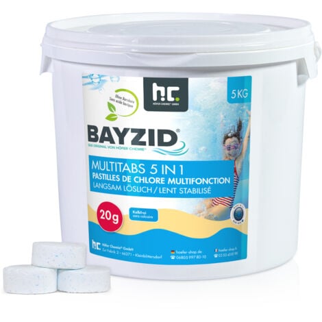 Höfer Chemie 2 x 5 kg BAYZID® Pastilles de Chlore pour Piscine(20g), Chlore Multifonction 5 en 1 - Traitement Complet et Écologique, Fabriqué en Europe