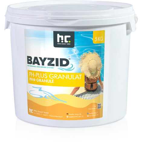 Höfer Chemie 1 x 5 kg de granulé pH Plus BAYZID assure une augmentation rapide et fiable de la valeur du pH dans la piscine. (1/4)