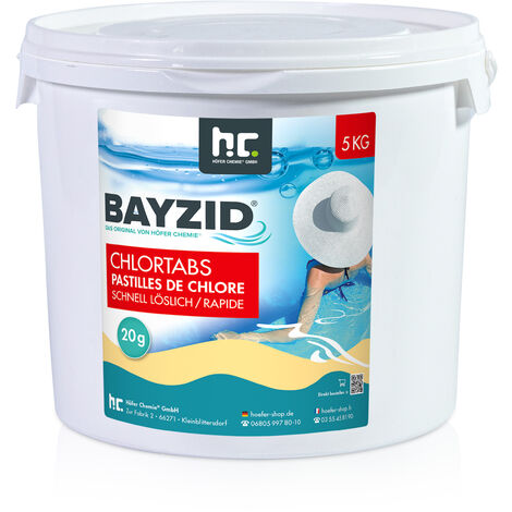 Höfer Chemie Gmbh – Pastilles de chlore pour piscine 5 kg – Dissolution rapide 20 g – Teneur en chlore actif 56% – Chloration choc ou permanente