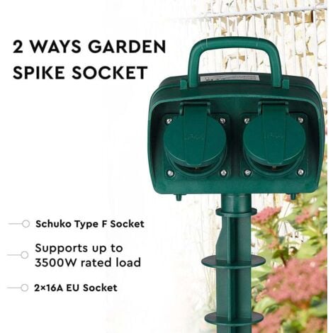 Adaptateurs et prises - 2 voies - Prises de courant pour jardin - IP44 - Vert - fil de 3m