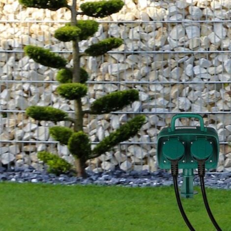 Adaptateurs et prises - 2 voies - Prises de courant pour jardin - IP44 - Vert - fil de 3m
