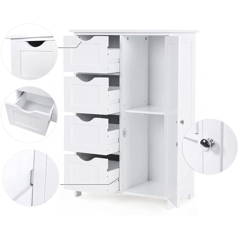 Armoire Salle De Bain VASAGLE 4 Tiroirs - Rangement Gain De Place 30x55x82 Cm, Blanc