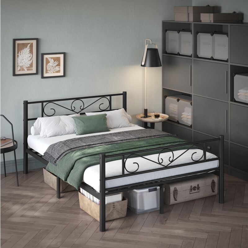 Lit Double Omaha 140x190 Cm Avec Tête De Lit Haute – Sommier 26 Lattes Inclus, Style Hêtre Naturel